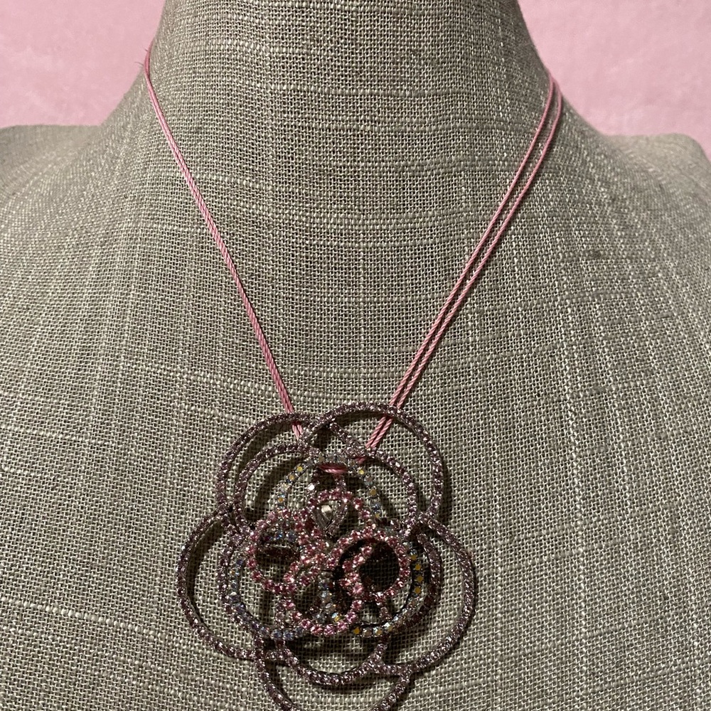 Vintage-Pink/Clear SwarovskiCrystal Floral Necklace by Furla Italy famous brand
